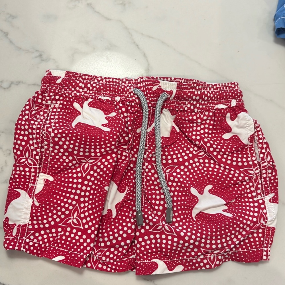 Gently worn Vilebrequin boys swim trunks size 6!  Red with white turtles!